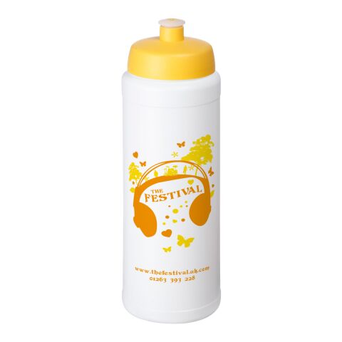 Werbeartikel Baseline® Plus grip Sportflasche 750ml auslaufsicher einwandig Fingergriff-Design Push-Pull-Tülle – weiss-gelb – mit Logo bedruckt