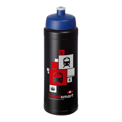 Werbeartikel Baseline® Plus grip Sportflasche 750ml auslaufsicher einwandig Fingergriff-Design Push-Pull-Tülle – schwarz-blau – mit Logo bedruckt