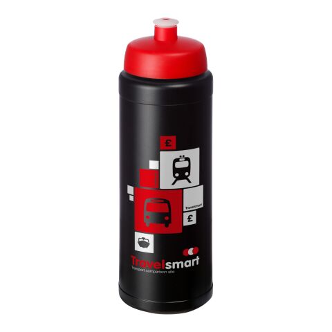 Werbeartikel Baseline® Plus grip Sportflasche 750ml auslaufsicher einwandig Fingergriff-Design Push-Pull-Tülle – schwarz-rot – mit Logo bedruckt
