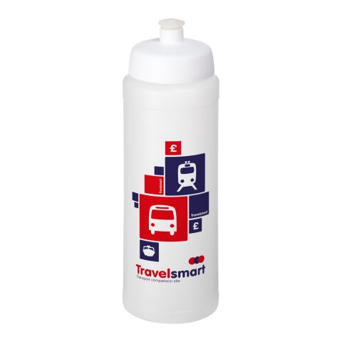 Werbeartikel Baseline® Plus grip Sportflasche 750ml auslaufsicher einwandig Fingergriff-Design Push-Pull-Tülle – transparent-weiss – mit Logo bedruckt