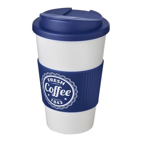 Nachhaltiger Werbeartikel Americano® 350 ml Isolierbecher mit Schutzring & auslaufsicherem Schraubverschluss – transparent-blau – mit Logo bedruckt