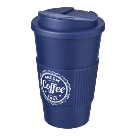 Nachhaltiger Werbeartikel Americano® 350 ml Isolierbecher mit Schutzring & auslaufsicherem Schraubverschluss – blau – mit Logo bedruckt
