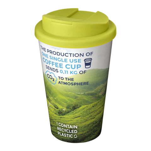 Nachhaltiger Werbeartikel Brite-Americano® 350 ml Isolierbecher mit auslaufsicherem Schraubverschluss – weiss-limone – mit Logo bedruckt