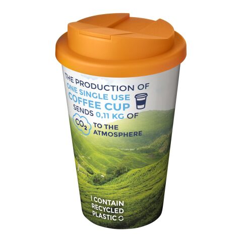 Nachhaltiger Werbeartikel Brite-Americano® 350 ml Isolierbecher mit auslaufsicherem Schraubverschluss – weiss-orange – mit Logo bedruckt