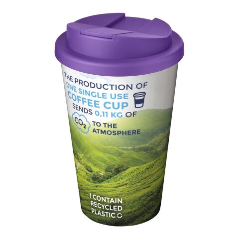 Nachhaltiger Werbeartikel Brite-Americano® 350 ml Isolierbecher mit auslaufsicherem Schraubverschluss – weiss-lila – mit Logo bedruckt