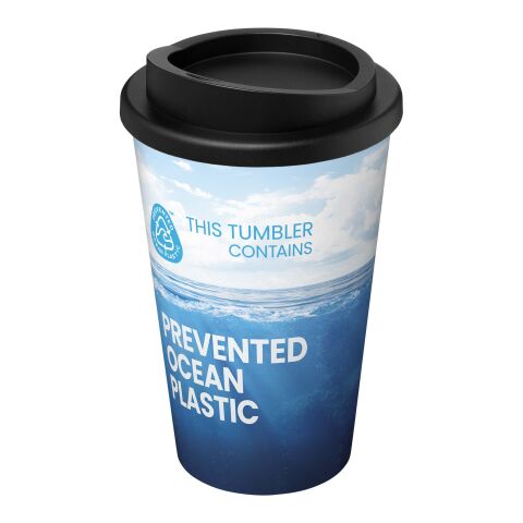 Werbeartikel 350 ml Brite-Americano® POP Isolierbecher aus Ocean Plastic Full-Color Rundum-Design – schwarz – mit Logo bedruckt