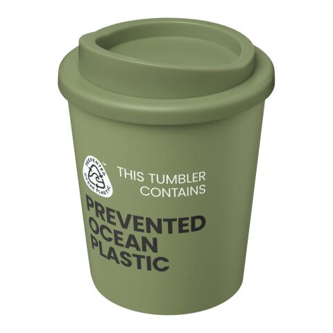 Werbeartikel 250 ml Americano® Espresso POP Coffee-to-go-Thermobecher aus Ocean Plastic, doppelwandig – heather grün – mit Logo bedruckt