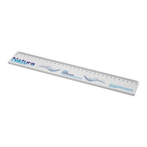 Nachhaltiger Werbeartikel Sticky-Mate® Haftnotizen mit gedrucktem 30 cm Lineal aus recyceltem Material – weiss – 50 Seiten – mit Logo bedruckt