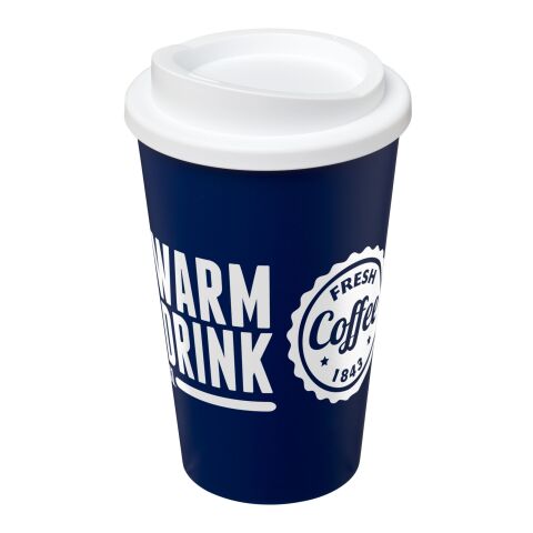 Werbeartikel 350 ml Americano® Isolierbecher, doppelwandiger Coffee-to-go-Becher Made in UK – transparent-blau – mit Logo bedruckt