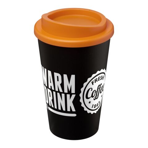 Werbeartikel Americano® 350 ml Isolierbecher – orange-schwarz – mit Logo bedruckt