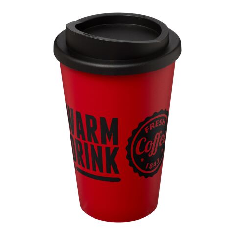 Werbeartikel Americano® 350 ml Isolierbecher – schwarz-rot – mit Logo bedruckt