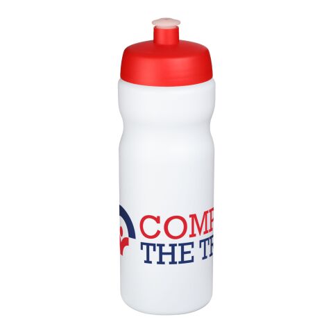 Werbeartikel Baseline® Plus 650 ml Sportflasche auslaufsicher mit ausziehbarem Trinkstutzen Made in UK – rot-weiss – mit Logo bedruckt