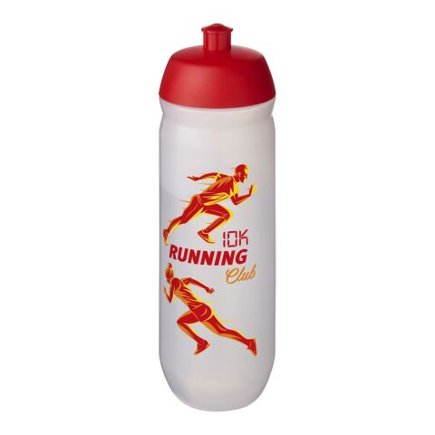 Werbeartikel HydroFlex™ 750 ml Squeezy-Sportflasche flexibler MDPE-Kunststoff mit Klappdeckel Made in UK – rot-weiss – mit Logo bedruckt