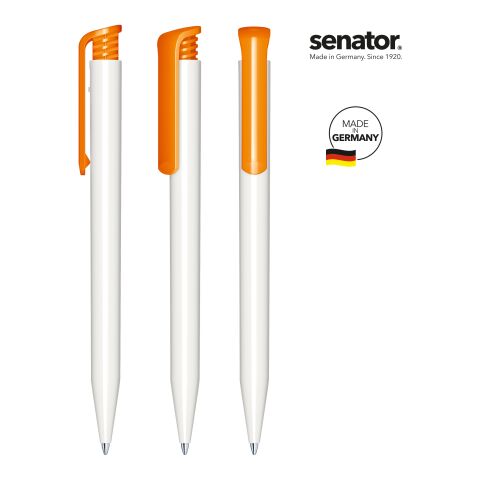 Werbeartikel senator Super Hit Polished Basic Druckkugelschreiber – weiss-orange – mit Logo bedruckt
