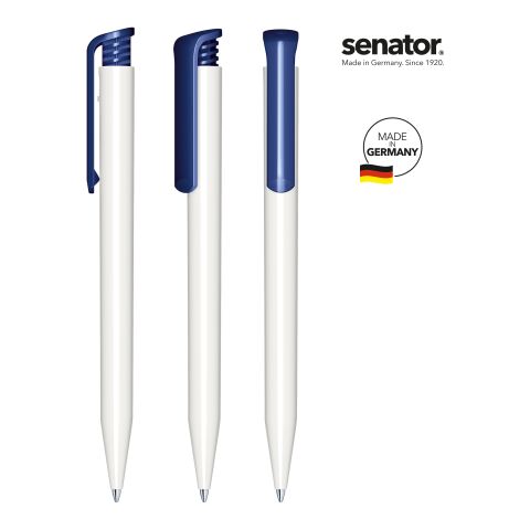 Werbeartikel senator Super Hit Polished Basic Druckkugelschreiber – weiss-marineblau – mit Logo bedruckt