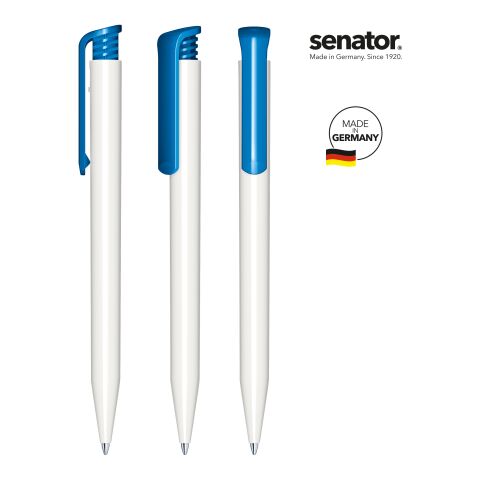 Werbeartikel senator Super Hit Polished Basic Druckkugelschreiber – weiss-blau – mit Logo bedruckt