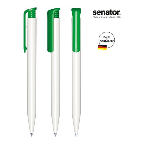 Werbeartikel senator Super Hit Polished Basic Druckkugelschreiber – weiss-grün – mit Logo bedruckt