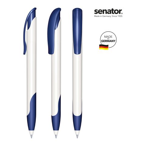 Werbeartikel senator Challenger Polished Basic SG Druckkugelschreiber – weiss-marineblau – mit Logo bedruckt