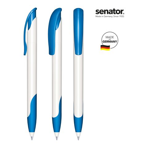 Werbeartikel senator Challenger Polished Basic SG Druckkugelschreiber – weiss-blau – mit Logo bedruckt