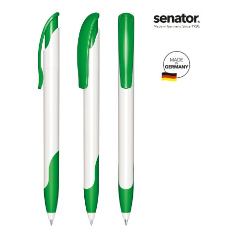 Werbeartikel senator Challenger Polished Basic SG Druckkugelschreiber – weiss-grün – mit Logo bedruckt