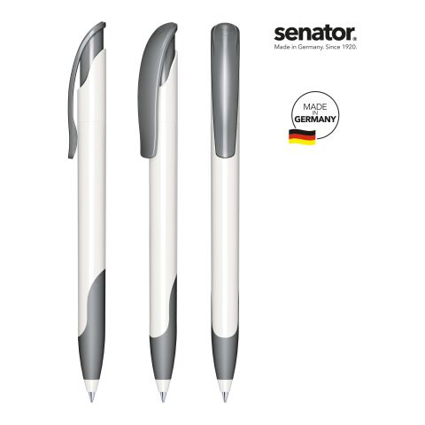 Werbeartikel senator Challenger Polished Basic SG Druckkugelschreiber – weiss-grau – mit Logo bedruckt