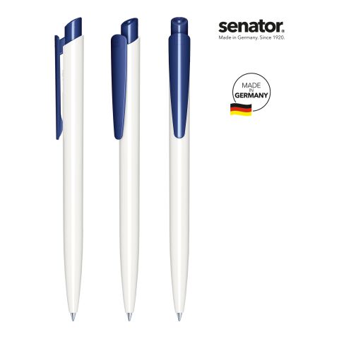 Werbeartikel senator Dart Polished Basic Druckkugelschreiber – weiss-marineblau – mit Logo bedruckt