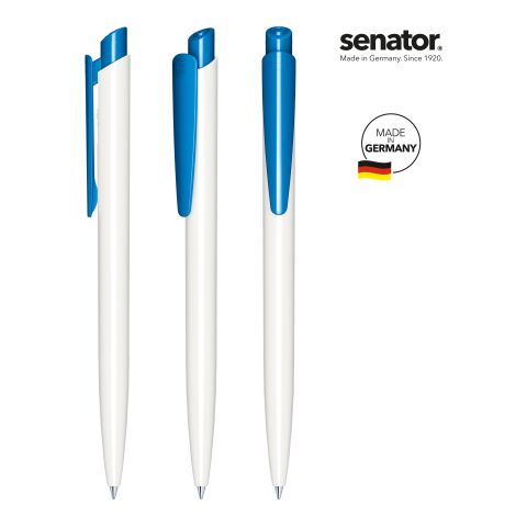 Werbeartikel senator Dart Polished Basic Druckkugelschreiber – weiss-blau – mit Logo bedruckt
