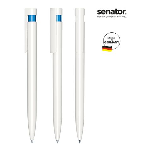 Werbeartikel senator Liberty Polished Basic Druckkugelschreiber – weiss-blau – mit Logo bedruckt