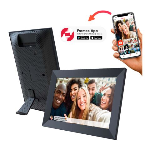 Werbeartikel Prixton Prado 10" Frameo digitaler WLAN Fotorahmen – schwarz – mit Logo bedruckt