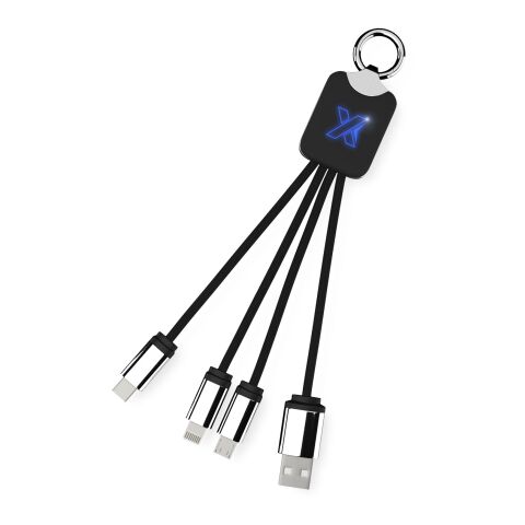 Werbeartikel SCX.design C15 Quatro Ladekabel mit Leuchtlogo – blau-schwarz – mit Logo bedruckt