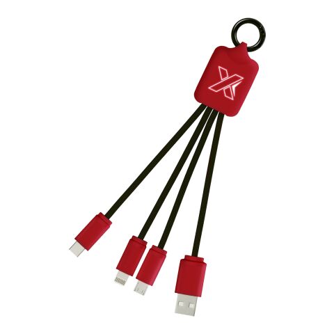Werbeartikel SCX.design C15 Quatro Ladekabel mit Leuchtlogo – Mid red-schwarz – mit Logo bedruckt