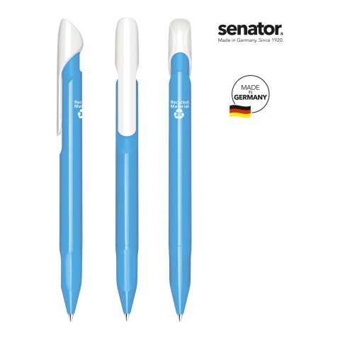 Nachhaltiger Werbeartikel senator Evoxx Duo Polished Recycled Druckkugelschreiber – hellblau – mit Logo bedruckt
