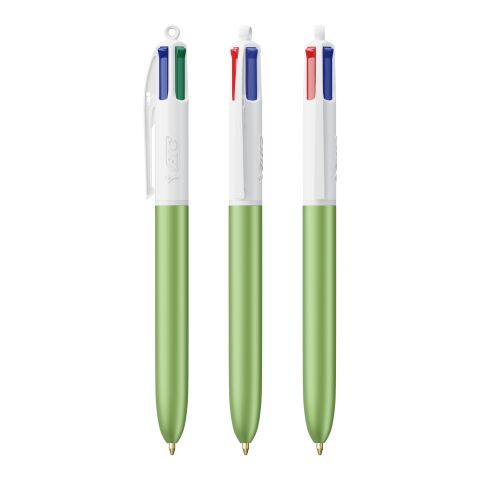 Werbeartikel BIC® 4 Colours Glacé Kugelschreiber – Weiss-Apfelgrün – mit Logo bedruckt