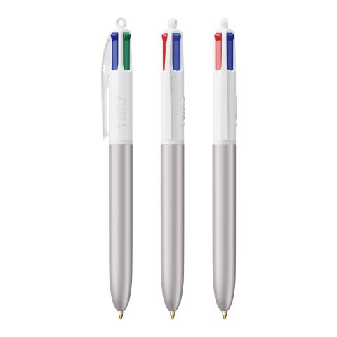 Werbeartikel BIC® 4 Colours Glacé Kugelschreiber – weiss-silber – mit Logo bedruckt