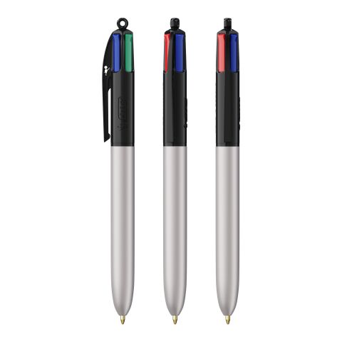 Werbeartikel BIC® 4 Colours Glacé Kugelschreiber – Schwarz-Silber – mit Logo bedruckt