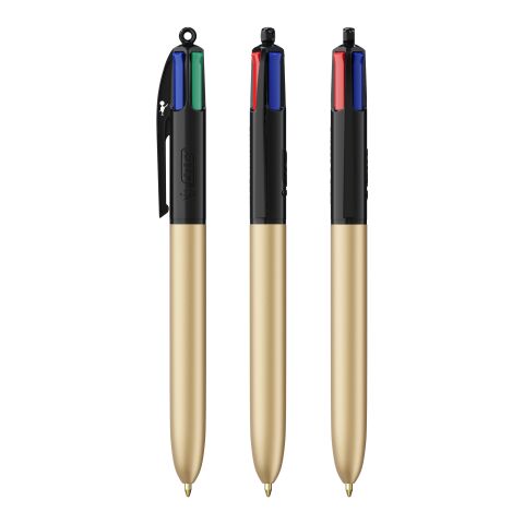 Werbeartikel BIC® 4 Colours Glacé Kugelschreiber – Schwarz-gold – mit Logo bedruckt