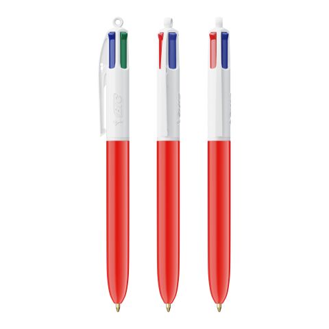 Werbeartikel BIC® 4 Colours Kugelschreiber BritePix Digital – Weiss-rot – mit Logo bedruckt