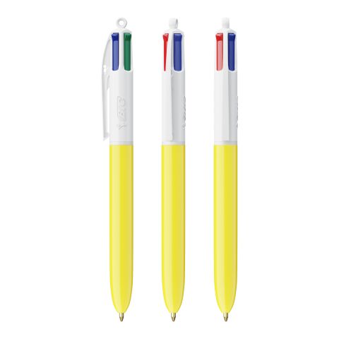 Werbeartikel BIC® 4 Colours Kugelschreiber BritePix Digital – Weiss-gelb – mit Logo bedruckt