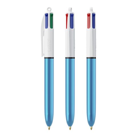 BIC® 4 Colours Shine Kugelschreiber Weiß-blaumetallic | 1-farbiger Siebdruck | Schaft-Clipverlängerung | 30.00 mm x 43.00 mm