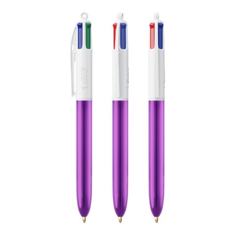 Werbeartikel BIC® 4 Colours Shine Kugelschreiber – Weiss-lilametallic – mit Logo bedruckt