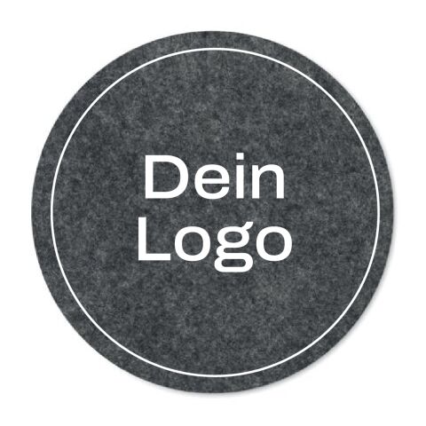 Nachhaltiger Werbeartikel Runder Untersetzer RPET – dunkelgrau – mit Logo bedruckt