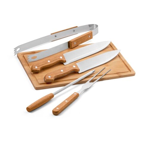 FLARE. Grill-Set aus Holz und Edelstahl, 5-teilig