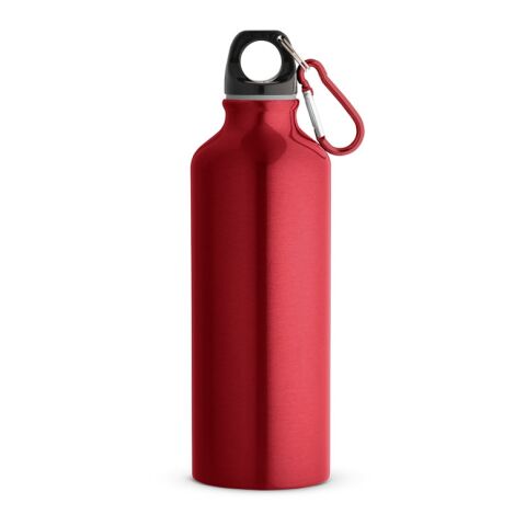 Nachhaltiger Werbeartikel RE-LANDSCAPE M. Flasche aus recyceltem Aluminium (100% rAL) 530 ml mit Karabiner – Rot – mit Logo bedruckt