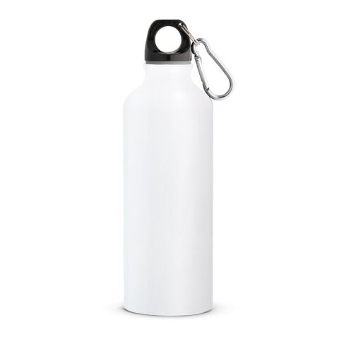 Nachhaltiger Werbeartikel RE-LANDSCAPE M. Flasche aus recyceltem Aluminium (100% rAL) 530 ml mit Karabiner – Weiss – mit Logo bedruckt