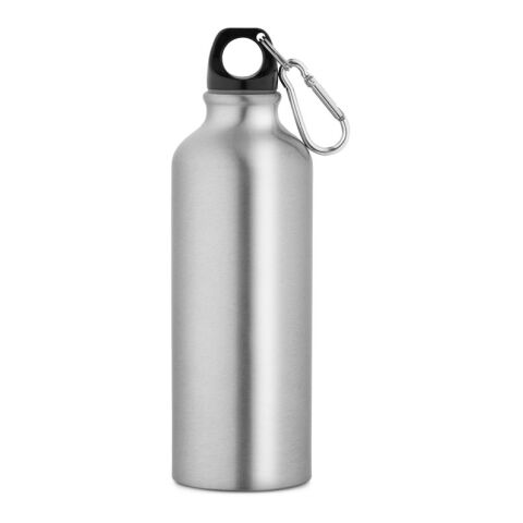 Nachhaltiger Werbeartikel RE-LANDSCAPE M. Flasche aus recyceltem Aluminium (100% rAL) 530 ml mit Karabiner – Satinsilber – mit Logo bedruckt