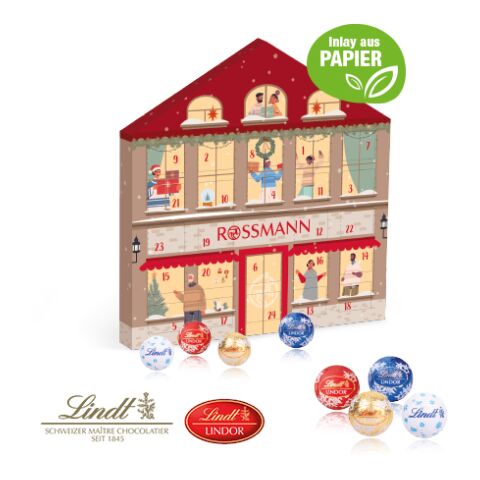 Adventskalender Weihnachtshaus &quot;Exklusiv&quot; Mit Lindt Minis bunt | 4C Digital-/Offsetdruck