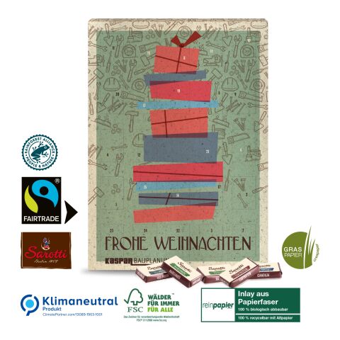 Wand-Adventskalender aus Graspapier mit Fairtrade-Kakao Organic, Klimaneutral, FSC® 
