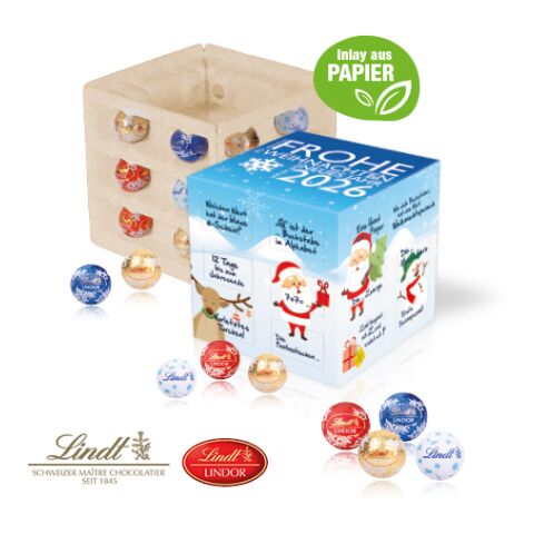 Adventskalender &quot;Cube&quot; Mit Lindt Schokolade Mit Papier-Inlay bunt | 4C Digital-/Offsetdruck