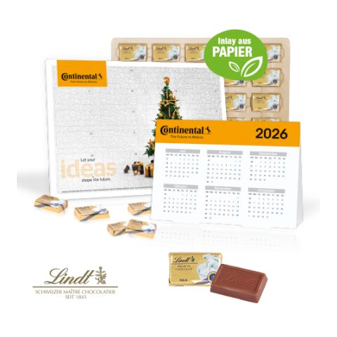 „2 In 1“ Marken-Adventskalender Lindt Schokolade Mit Jahresplaner, Inlay Aus Papier bunt | 4C Digital-/Offsetdruck