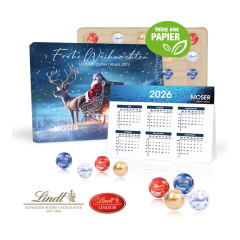 „2 In 1“ Marken-Adventskalender Lindt Lindor Minis Mit Jahresplaner, Inlay Aus Papier bunt | 4C Digital-/Offsetdruck